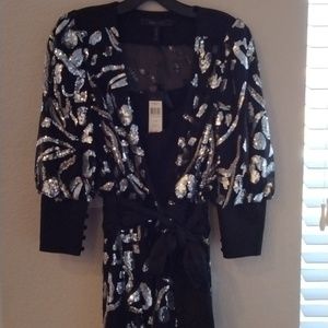 NWT BCBG Black Silver Sequence Dress